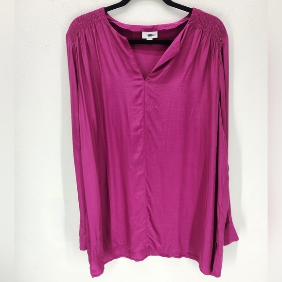 J. Jill Tops - J Jill Smocked Split Neck Tunic Top Womens Large Pink Workwear Office